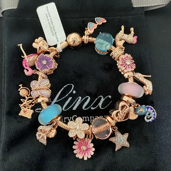 Linx Rose Gold Bracelet with Pink and Blue Mom Themed Charms